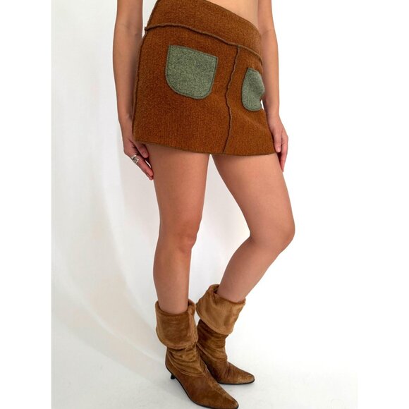 y2k vintage Beebop & Wally brown green boho fairy grunge felted short mini skirt - Picture 4 of 7